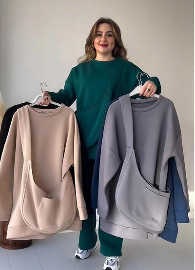 Comfortable Sweatshirt Tracksuit 2Pcs 4Colors